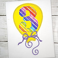 3rd Birthday Balloon Machine Applique Design - Triple Stitch